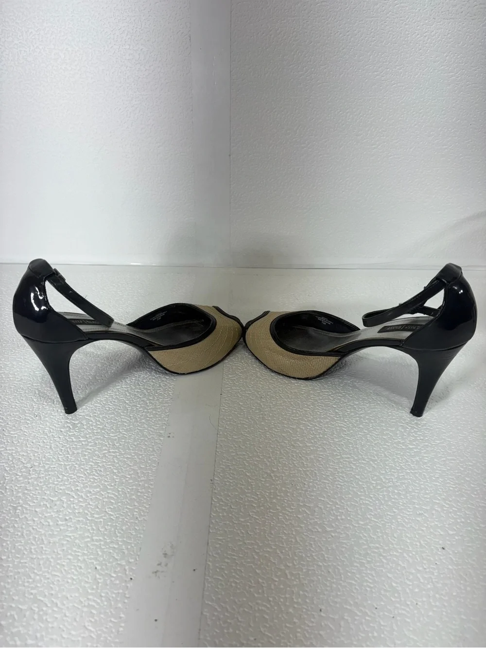White House Black Market Two-Tone Black Beige Peep-Toe Ankle-Strap Heels s282